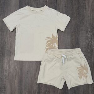 Little Bipsy Cream Palm Print Tee & Drawstring Shorts